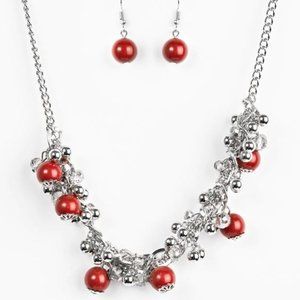 PAPARAZZI "A POP OF POSH" RED NECKLACE & EARRING SET
